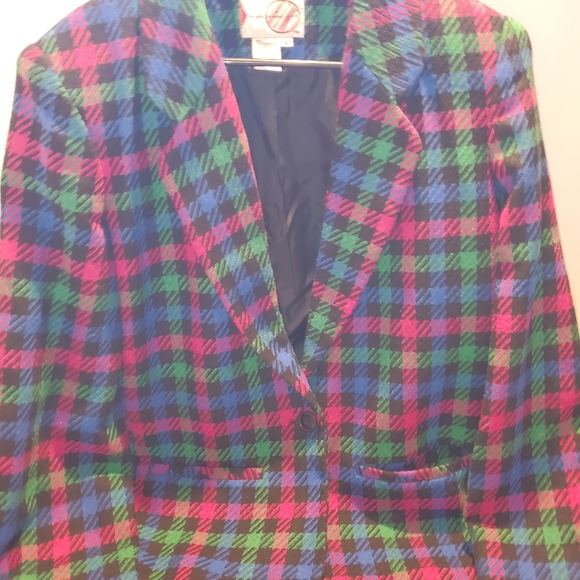 RTW Bright Multicolor Plaid Blazer Sz Sm Jacket Retro Wool Acrylic Polyester - Picture 9 of 14